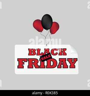 Black friday sale promotion banner with red balloons. Special offer. Vector background. Stock Vector