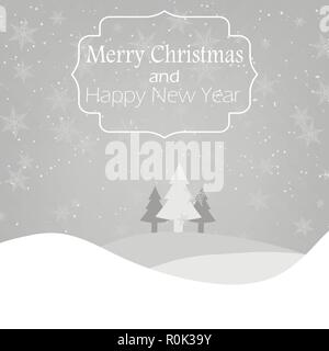 Christmas and new year retro typography label design and light with snowflakes. Holidays wish greeting card design and vintage ornament decoration. Vector background. Stock Vector
