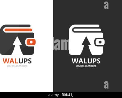 Vector wallet and arrow up logo combination. Purse and growth symbol or icon. Unique finance and upload logotype design template. Stock Vector