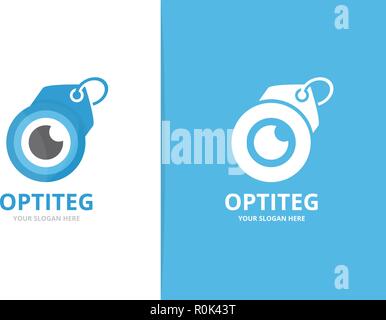 Vector eye and tag logo combination. Optic and shop symbol or icon. Unique vision and label logotype design template. Stock Vector