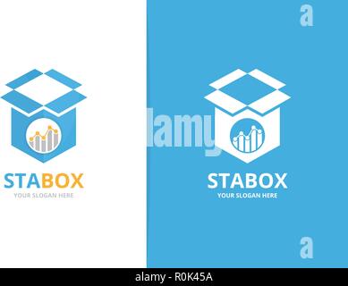 Vector graph and box logo combination. Diagram and package symbol or icon. Unique chart and delivery logotype design template. Stock Vector