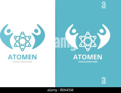 Vector atom and people logo combination. Molecule and family symbol or icon. Unique science and team logotype design template. Stock Vector