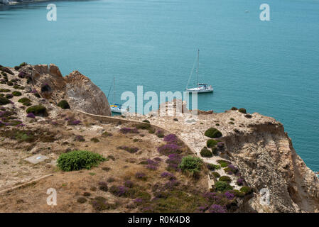 View of Alum bay from the top of the cliffs which form part of the National Trust site near the Needles, Isle of Wight Stock Photo