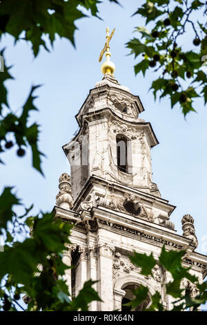 London England,UK,Covent Garden Strand,St. Saint Mary-le-Strand Church,exterior outside,clock bell tower steeple,Baroque,architect James Gibbs,1714,UK Stock Photo