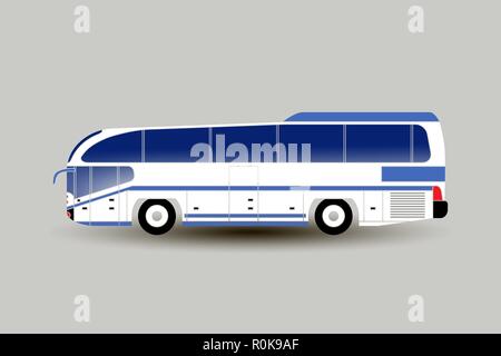 Vector flat illustration of a modern intercity or tourist bus. Bus side view isolated. For catalogs, information, travel. All layers and groups are or Stock Vector