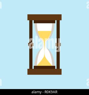 Vector illustration of an hourglass. Sandglass on a light blue background. Modern flat style. Trendy concept for presentations, business, infographic, Stock Vector