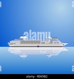 White modern transatlantic cruise liner ship on a blue background. Realistic vector illustration. Stock Vector