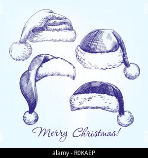 Santa stocking hat set hand drawn vector llustration sketch Stock Vector