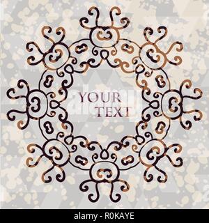 Ornate floral asian mandala. Round frame for your text over modern triangles background. Stock Vector