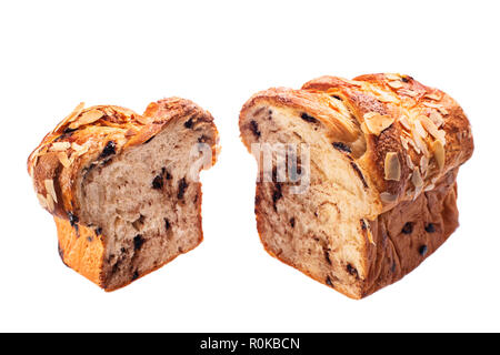 Easter bread with chocolate and almonds isolated on white background. Stock Photo