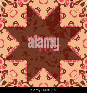 Broun star shaped blank frame for text, oriental design. Stock Vector
