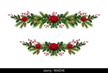 Roses Christmas decor set Stock Vector