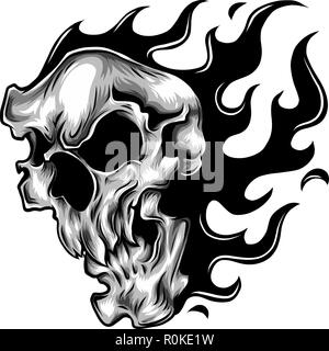 Skull on Fire with Flames Vector Illustration Stock Vector