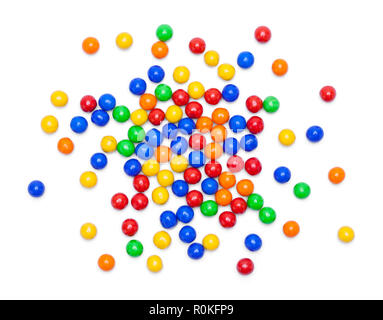 Colorful Round Candy Balls Scattered on a White Background. Stock Photo