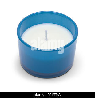Small Un Lit Blue Candle Isolated on a White Background. Stock Photo