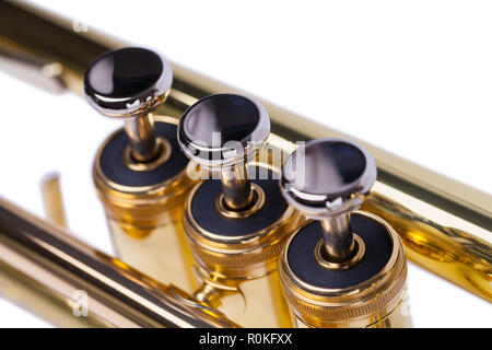 Close Up Of Trumpet Keys Isolated on White Background. Stock Photo