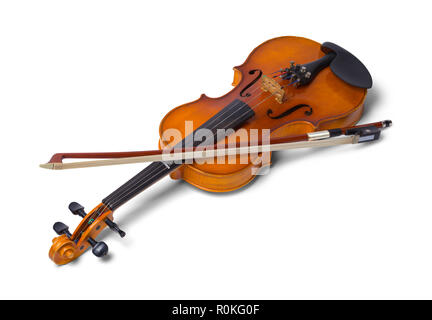 Violin with Bow Isolated on a White Background. Stock Photo