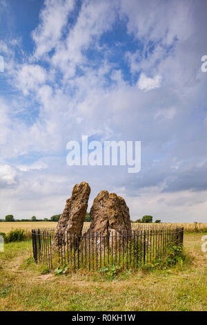 The Whispering Knights, the remains of a portal dolmen in the Rollrights area of Oxfordshire. Stock Photo