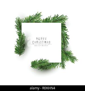 A christmas square shaped layout background with fir branches. Vector illustration Stock Vector