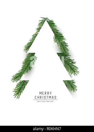 Christmas concept. Flat arrangement of fir branches in the shape of a christmas tree. Vector illustration. Stock Vector