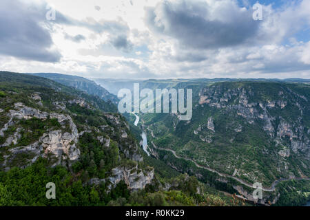 Sunset over the cliffs and valley of the Gorges du Tarn Aveyron France Stock Photo