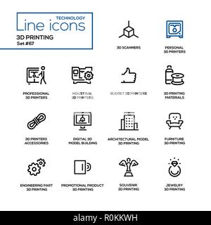 3D printing - line design icons set Stock Vector