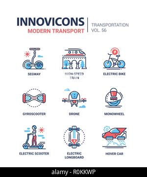 Modern transport - line design style icons set Stock Vector