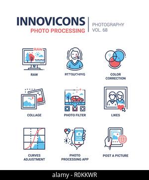 Photo processing - line design style icons set Stock Vector