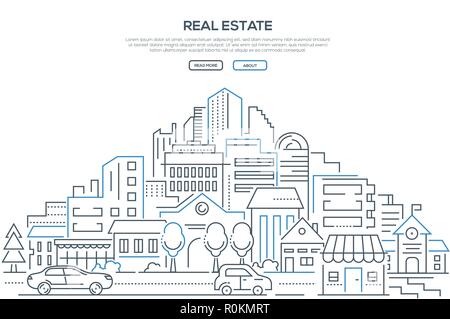 Real estate - modern line design style web banner Stock Vector