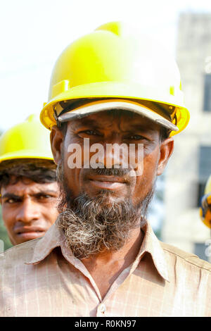 Portrait of a labourer of ship- breaking yard. Bangladesh is dependent on ship-breaking industry for 80% of its steel needs. Chittagong, Bangladesh. Stock Photo