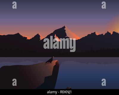 sunrise landscape river mountains illustration vector Stock Vector