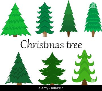 Set of 7 vector Christmas trees without decoration. Flat isolated illustration. Stock Vector