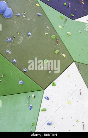 Professional climbing wall, detail of a wall for sports, air release, danger Stock Photo