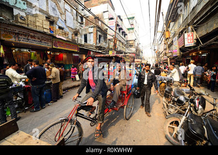 Rickshaws in road traffic, Old Delhi, Delhi, India Stock Photo