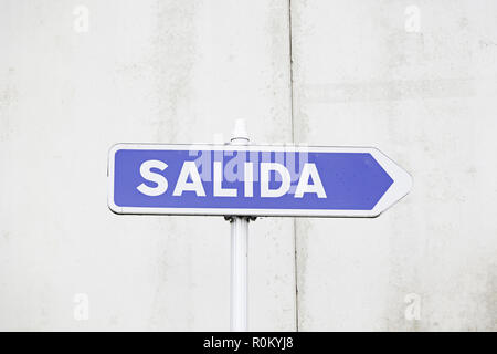 Output signal in the city, detail of an information signal on the street Stock Photo