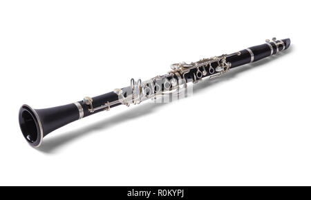 Black Old Clarinet Isolated on a White Background. Stock Photo