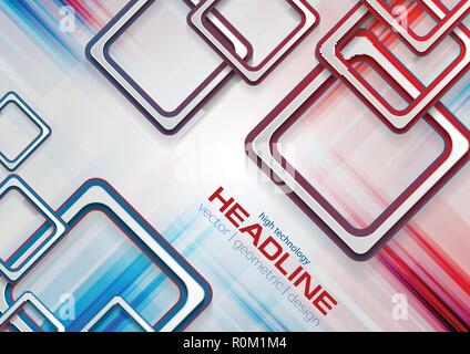 Abstract blue and red contrast squares tech grunge corporate background. Minimal vector graphic geometric design Stock Vector