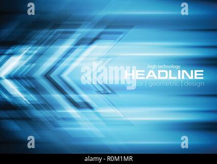 Bright blue tech background with arrows and stripes. Vector design Stock Vector
