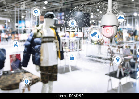 Machine Learning analytics identify person technology , Artificial intelligence ,Big data , iot concept. Cctv , security camera and face recognition p Stock Photo