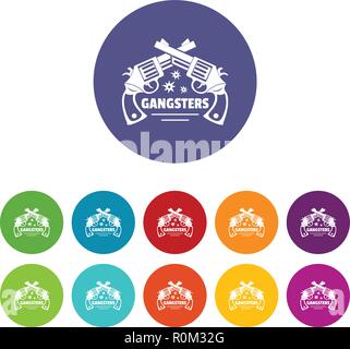 Gangsters icons set vector color Stock Vector