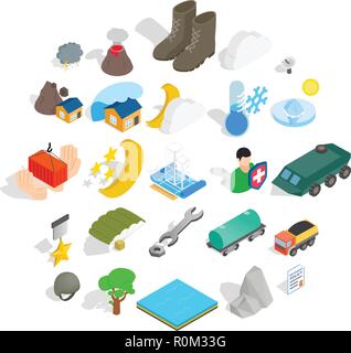 Inflammable icons set, isometric style Stock Vector