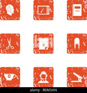 Request processing icons set, grunge style Stock Vector