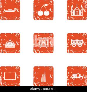 Theocracy icons set, grunge style Stock Vector