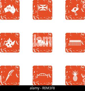Green landmass icons set, grunge style Stock Vector