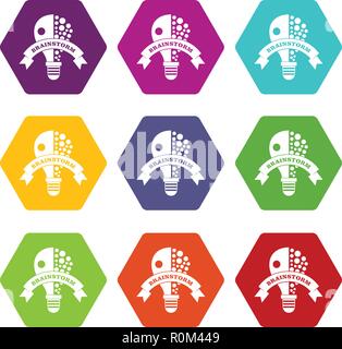 Lamp brain storm icons set 9 vector Stock Vector