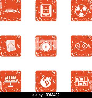 Solar plate icons set, grunge style Stock Vector