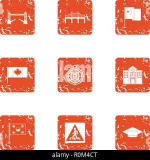 Canadian town icons set, grunge style Stock Vector