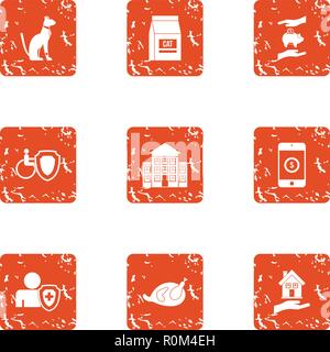 Animal remediation icons set, grunge style Stock Vector