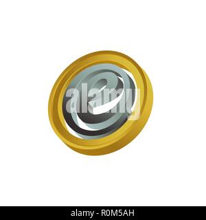 3D circle initial letter E in gold grey color Stock Vector