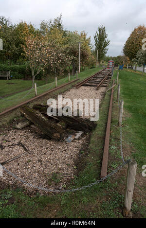 A short rail track as part of a World War 11 memorial to allied prisoners of war, who died whilst working in harsh conditions on the Sumatra railway u Stock Photo